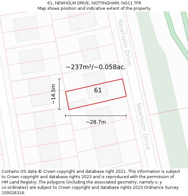 61, NEWHOLM DRIVE, NOTTINGHAM, NG11 7FR: Plot and title map