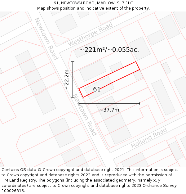 61, NEWTOWN ROAD, MARLOW, SL7 1LG: Plot and title map