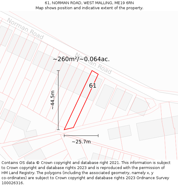 61, NORMAN ROAD, WEST MALLING, ME19 6RN: Plot and title map