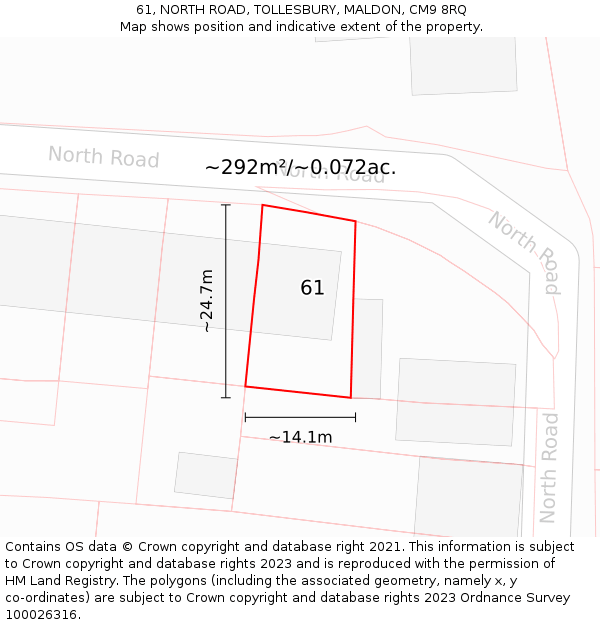 61, NORTH ROAD, TOLLESBURY, MALDON, CM9 8RQ: Plot and title map