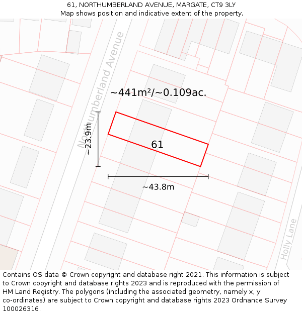 61, NORTHUMBERLAND AVENUE, MARGATE, CT9 3LY: Plot and title map