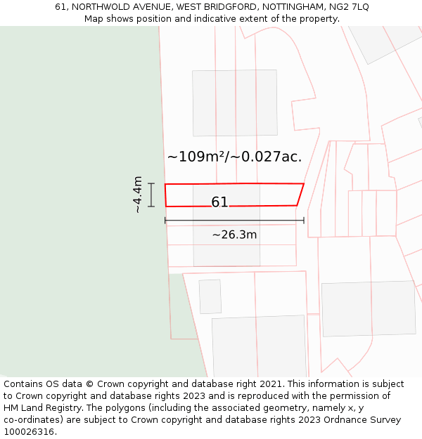 61, NORTHWOLD AVENUE, WEST BRIDGFORD, NOTTINGHAM, NG2 7LQ: Plot and title map