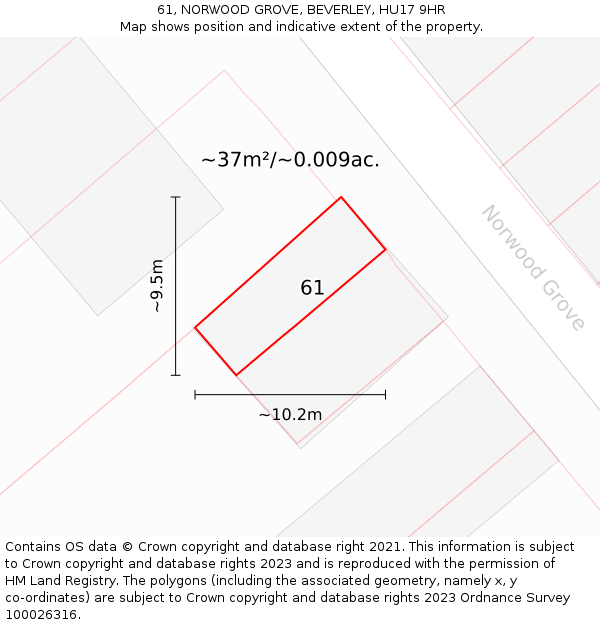 61, NORWOOD GROVE, BEVERLEY, HU17 9HR: Plot and title map