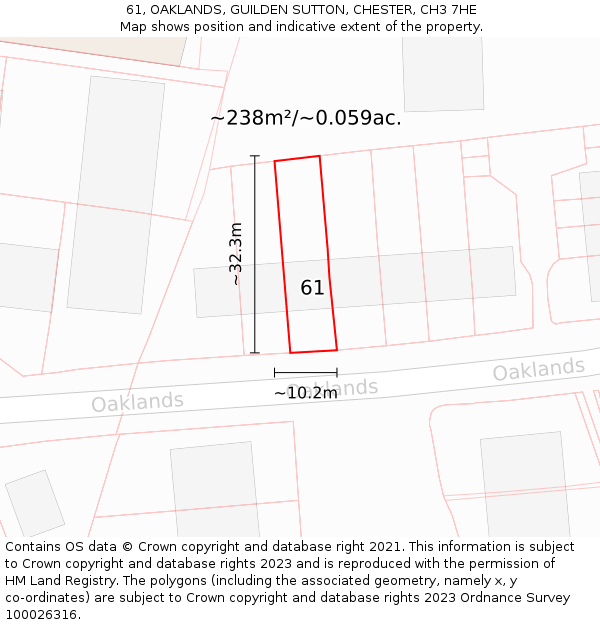 61, OAKLANDS, GUILDEN SUTTON, CHESTER, CH3 7HE: Plot and title map