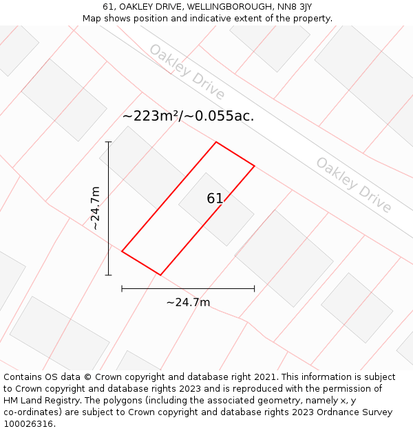 61, OAKLEY DRIVE, WELLINGBOROUGH, NN8 3JY: Plot and title map