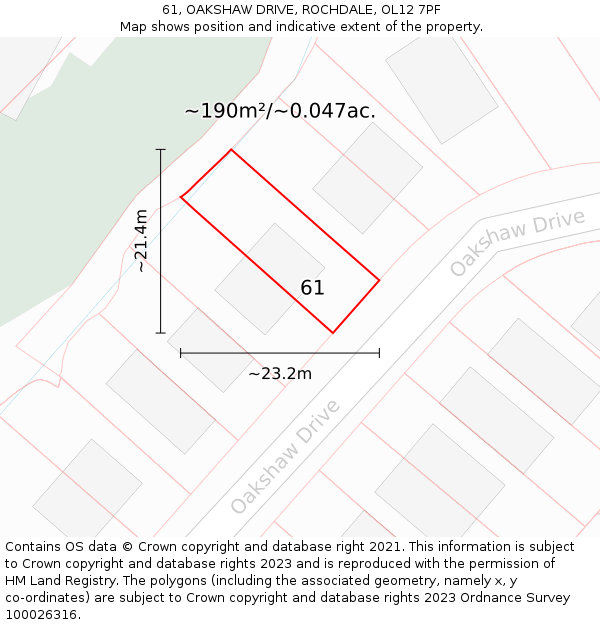 61, OAKSHAW DRIVE, ROCHDALE, OL12 7PF: Plot and title map