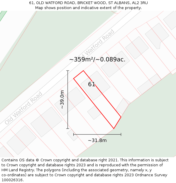 61, OLD WATFORD ROAD, BRICKET WOOD, ST ALBANS, AL2 3RU: Plot and title map