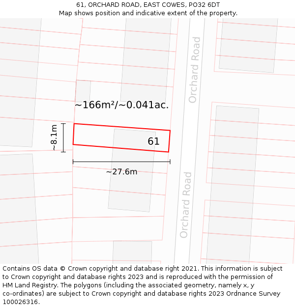 61, ORCHARD ROAD, EAST COWES, PO32 6DT: Plot and title map