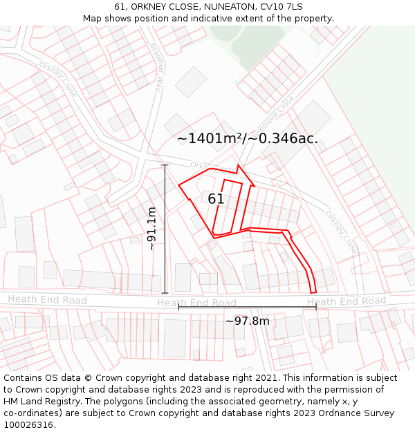 61, ORKNEY CLOSE, NUNEATON, CV10 7LS: Plot and title map