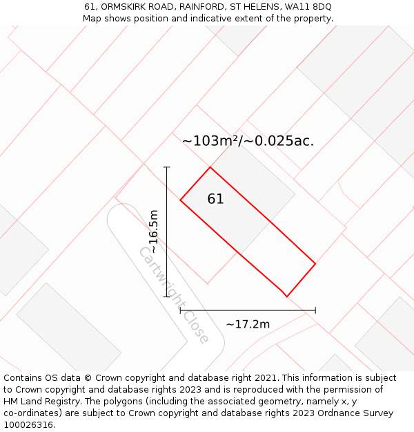 61, ORMSKIRK ROAD, RAINFORD, ST HELENS, WA11 8DQ: Plot and title map