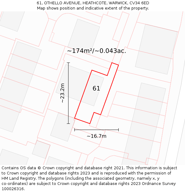 61, OTHELLO AVENUE, HEATHCOTE, WARWICK, CV34 6ED: Plot and title map