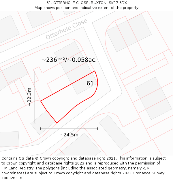 61, OTTERHOLE CLOSE, BUXTON, SK17 6DX: Plot and title map