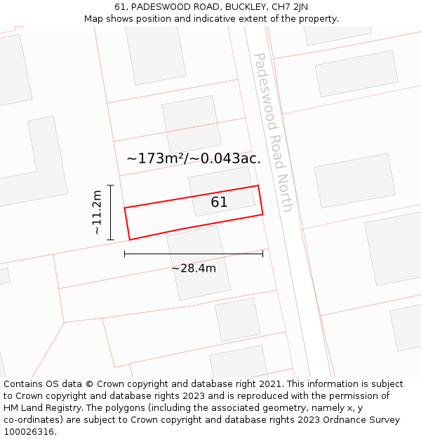 61, PADESWOOD ROAD, BUCKLEY, CH7 2JN: Plot and title map