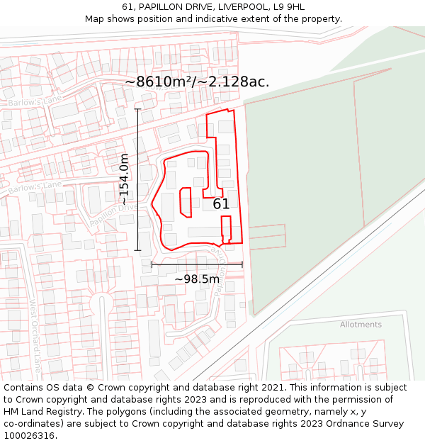 61, PAPILLON DRIVE, LIVERPOOL, L9 9HL: Plot and title map