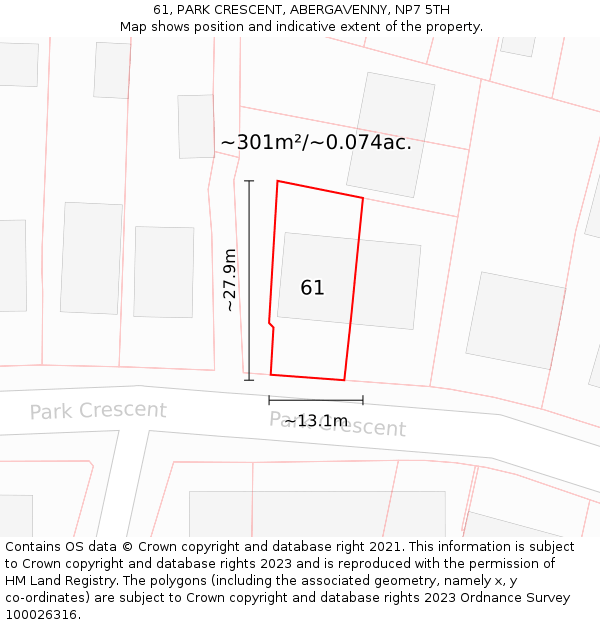 61, PARK CRESCENT, ABERGAVENNY, NP7 5TH: Plot and title map