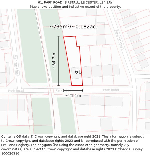 61, PARK ROAD, BIRSTALL, LEICESTER, LE4 3AY: Plot and title map