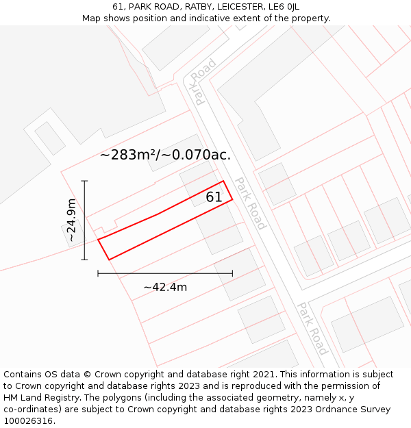 61, PARK ROAD, RATBY, LEICESTER, LE6 0JL: Plot and title map