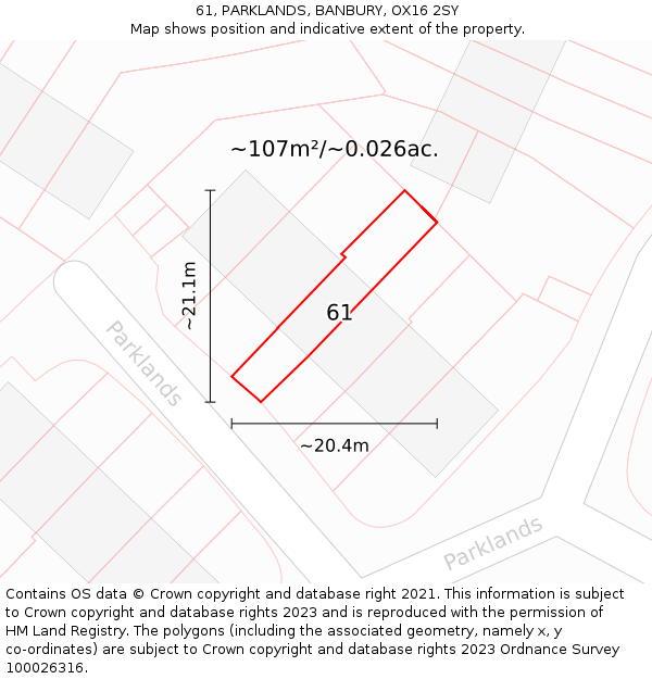 61, PARKLANDS, BANBURY, OX16 2SY: Plot and title map