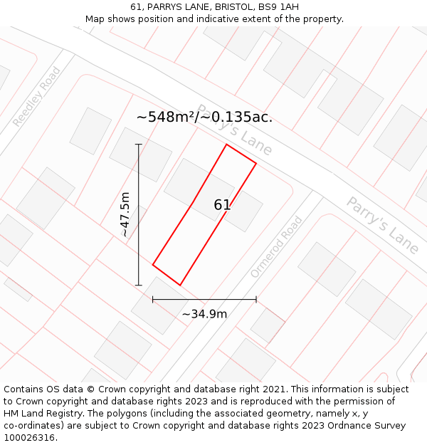 61, PARRYS LANE, BRISTOL, BS9 1AH: Plot and title map