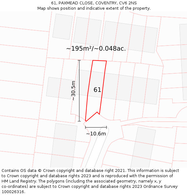 61, PAXMEAD CLOSE, COVENTRY, CV6 2NS: Plot and title map