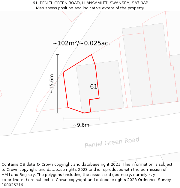 61, PENIEL GREEN ROAD, LLANSAMLET, SWANSEA, SA7 9AP: Plot and title map