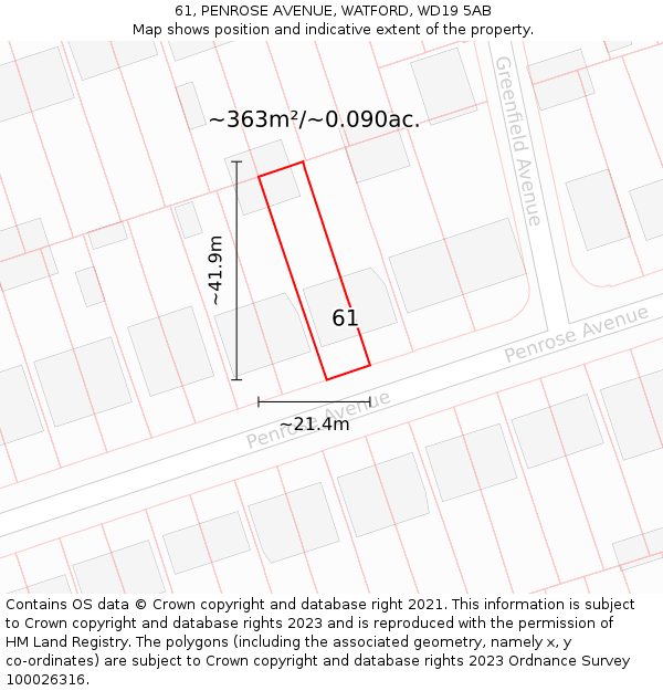 61, PENROSE AVENUE, WATFORD, WD19 5AB: Plot and title map