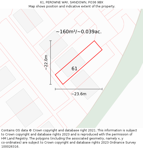 61, PEROWNE WAY, SANDOWN, PO36 9BX: Plot and title map