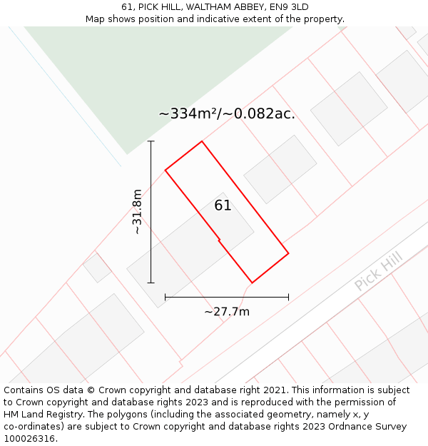 61, PICK HILL, WALTHAM ABBEY, EN9 3LD: Plot and title map