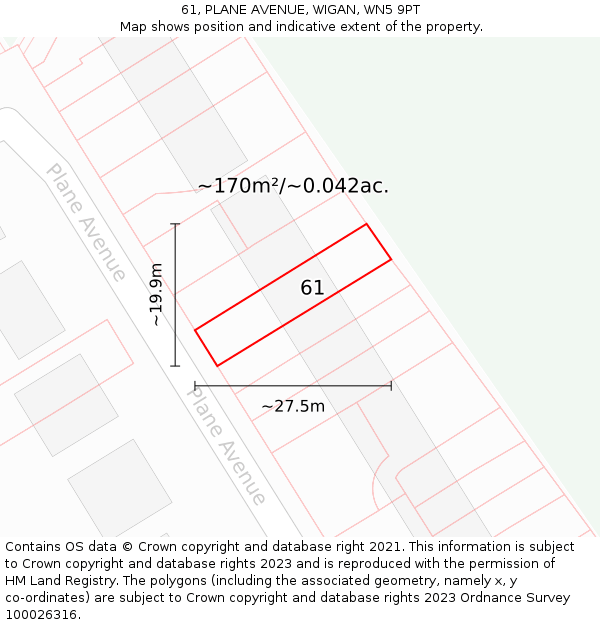 61, PLANE AVENUE, WIGAN, WN5 9PT: Plot and title map