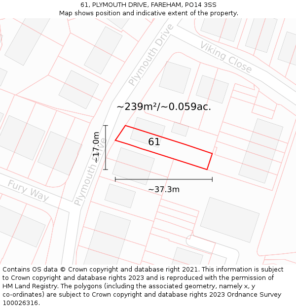 61, PLYMOUTH DRIVE, FAREHAM, PO14 3SS: Plot and title map