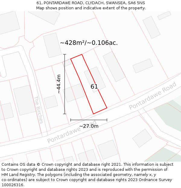 61, PONTARDAWE ROAD, CLYDACH, SWANSEA, SA6 5NS: Plot and title map