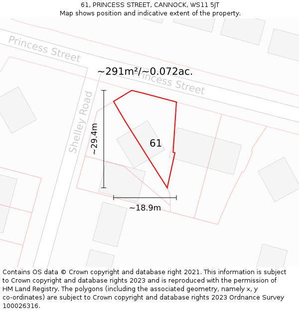 61, PRINCESS STREET, CANNOCK, WS11 5JT: Plot and title map