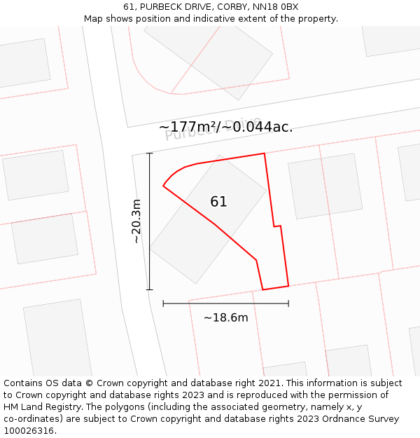 61, PURBECK DRIVE, CORBY, NN18 0BX: Plot and title map