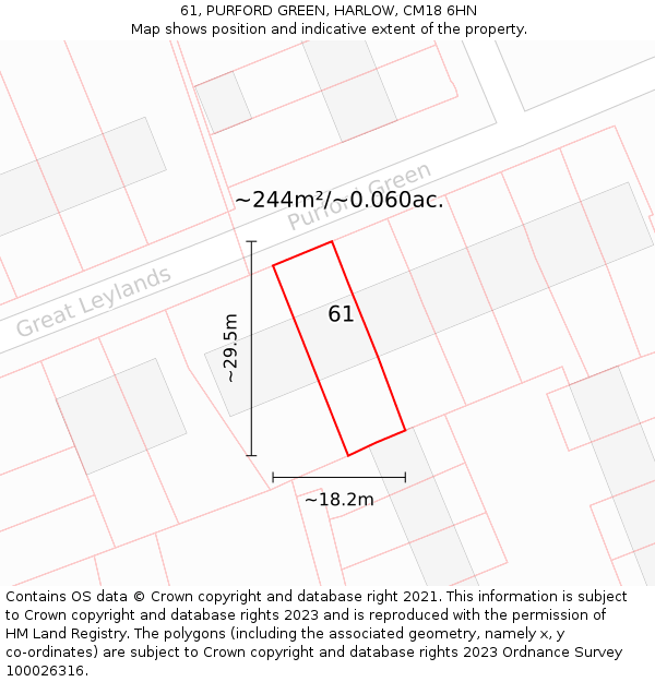 61, PURFORD GREEN, HARLOW, CM18 6HN: Plot and title map