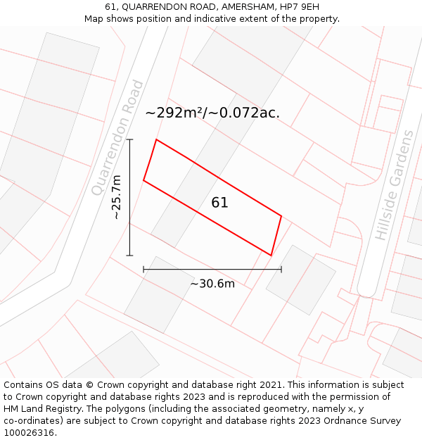 61, QUARRENDON ROAD, AMERSHAM, HP7 9EH: Plot and title map