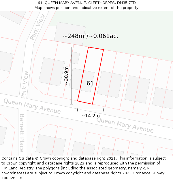 61, QUEEN MARY AVENUE, CLEETHORPES, DN35 7TD: Plot and title map