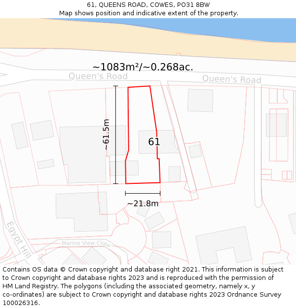 61, QUEENS ROAD, COWES, PO31 8BW: Plot and title map