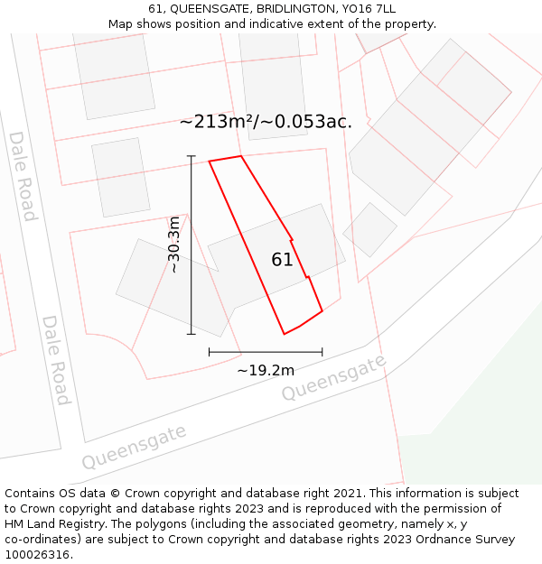 61, QUEENSGATE, BRIDLINGTON, YO16 7LL: Plot and title map