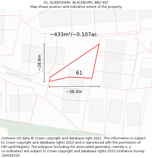 61, QUEENSWAY, BLACKBURN, BB2 4QT: Plot and title map