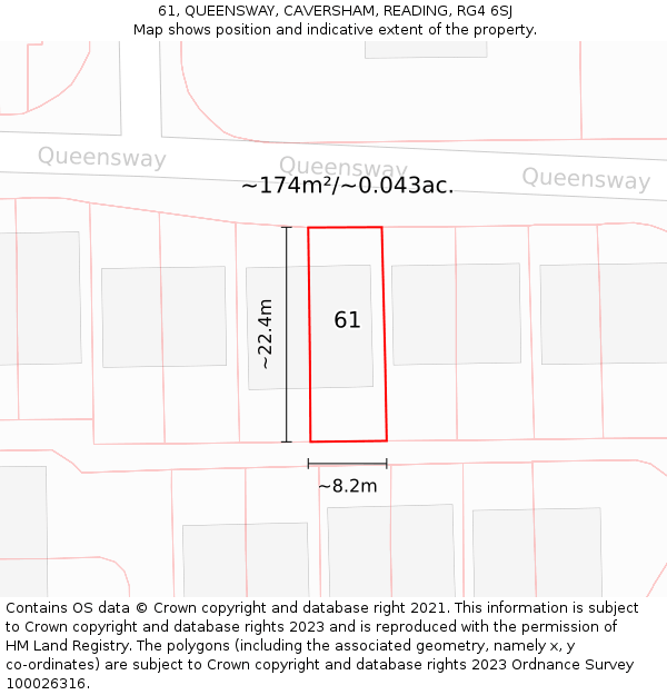 61, QUEENSWAY, CAVERSHAM, READING, RG4 6SJ: Plot and title map