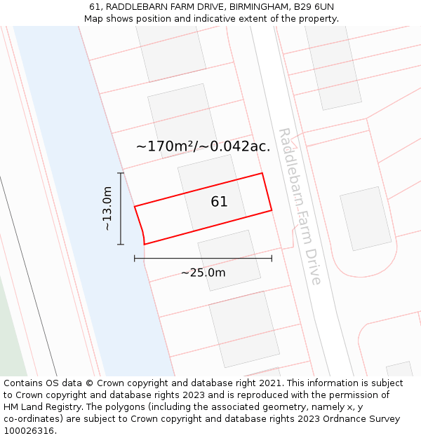 61, RADDLEBARN FARM DRIVE, BIRMINGHAM, B29 6UN: Plot and title map