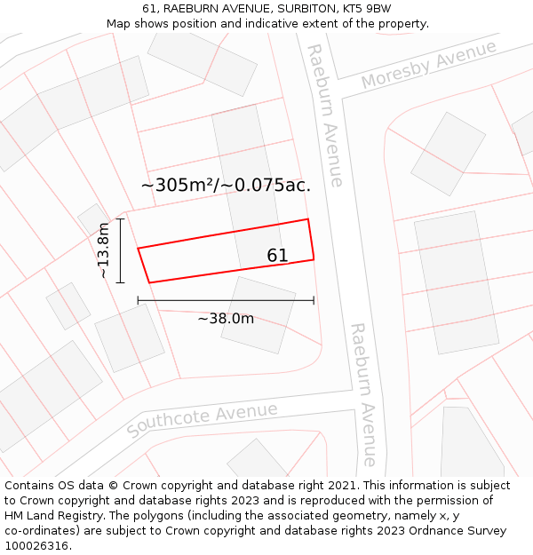 61, RAEBURN AVENUE, SURBITON, KT5 9BW: Plot and title map