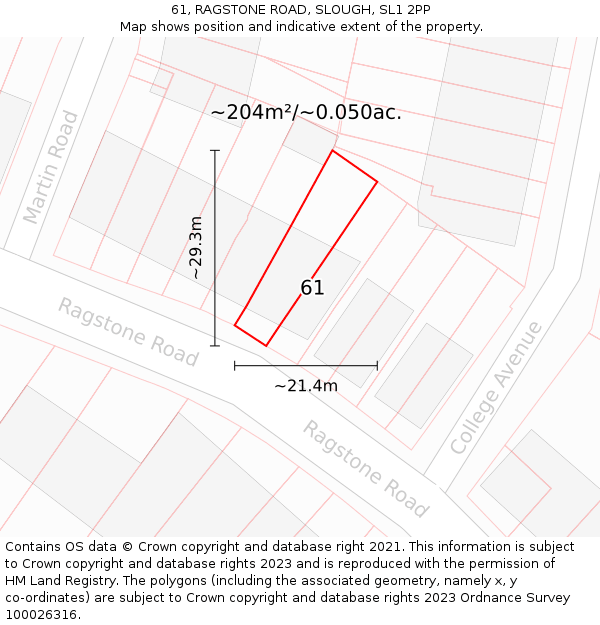 61, RAGSTONE ROAD, SLOUGH, SL1 2PP: Plot and title map