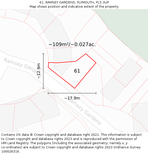 61, RAMSEY GARDENS, PLYMOUTH, PL5 3UP: Plot and title map