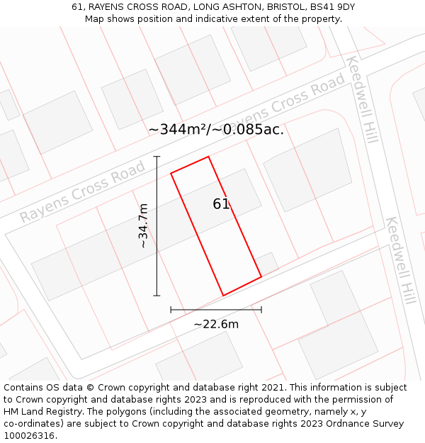 61, RAYENS CROSS ROAD, LONG ASHTON, BRISTOL, BS41 9DY: Plot and title map