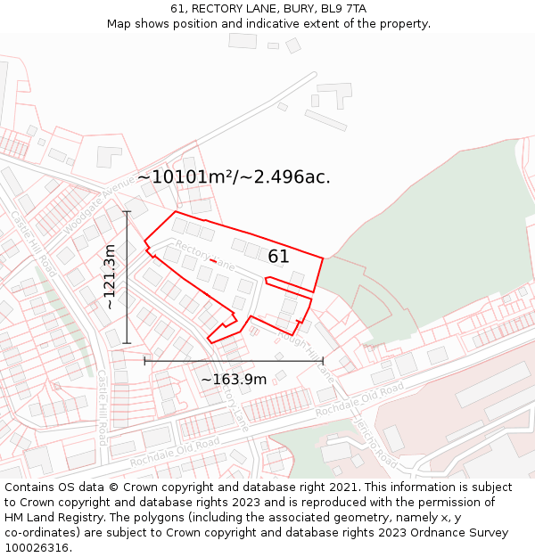 61, RECTORY LANE, BURY, BL9 7TA: Plot and title map