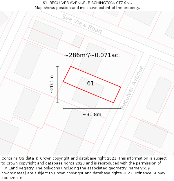 61, RECULVER AVENUE, BIRCHINGTON, CT7 9NU: Plot and title map