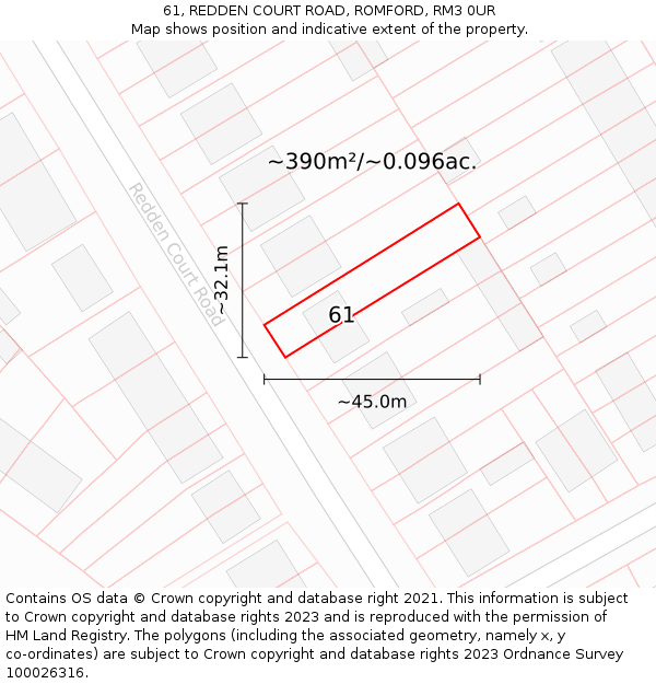 61, REDDEN COURT ROAD, ROMFORD, RM3 0UR: Plot and title map