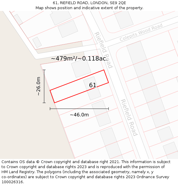 61, RIEFIELD ROAD, LONDON, SE9 2QE: Plot and title map