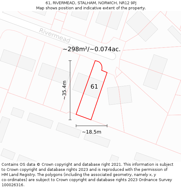 61, RIVERMEAD, STALHAM, NORWICH, NR12 9PJ: Plot and title map